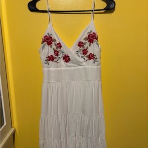 Mini White and Red Embroidered Dress